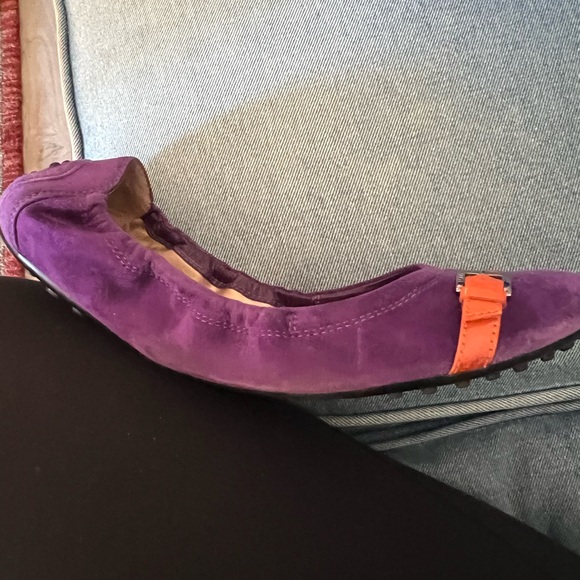 Tod's Purple suede driving Flats with Orange Buckle. Originally $495